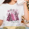 Pink Christmas Tree Leopard Shirt, Family Funny Christmas Shirt