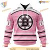 Pink Fight Breast Cancer Personalized NHL Boston Bruins Hoodie 3D, Supportive Merch
