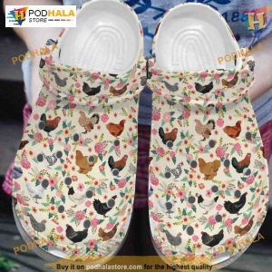 Pink Flower Chicken Hen Crocs, Farm Gift, Ideal for Chicken Lovers