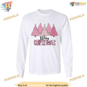 Pink Merry Christmas Tree Sweatshirt Matching Family Xmas Shirt 3