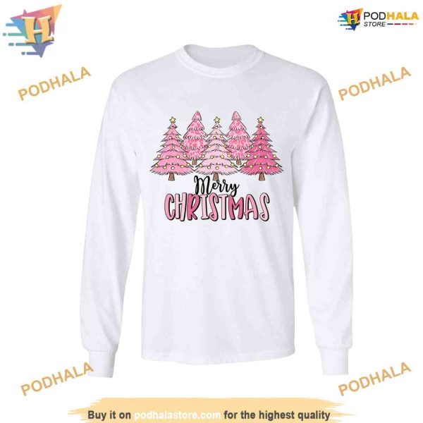 Pink Merry Christmas Tree Sweatshirt, Matching Family Xmas Shirt