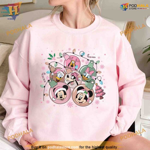 Pink Mickey and Friends Christmas Ornament Shirt, Family Christmas Shirt Ideas
