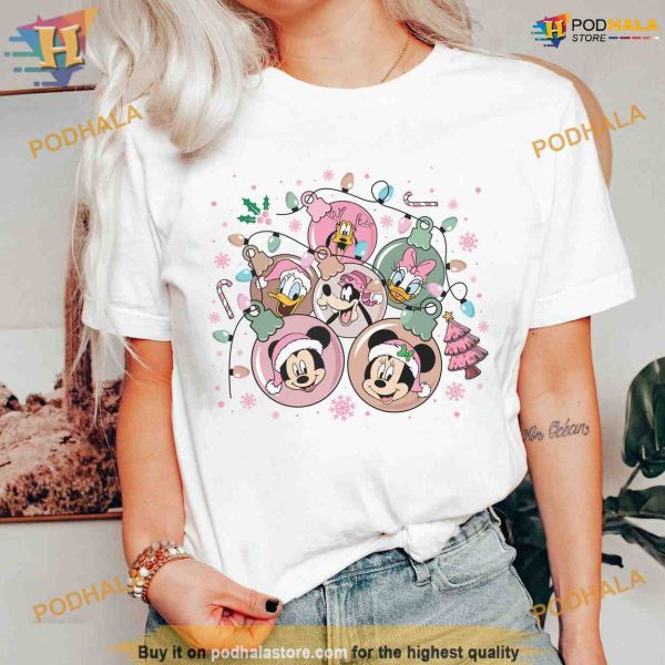 Pink Mickey and Friends Christmas Ornament Shirt, Family Christmas Shirt Ideas