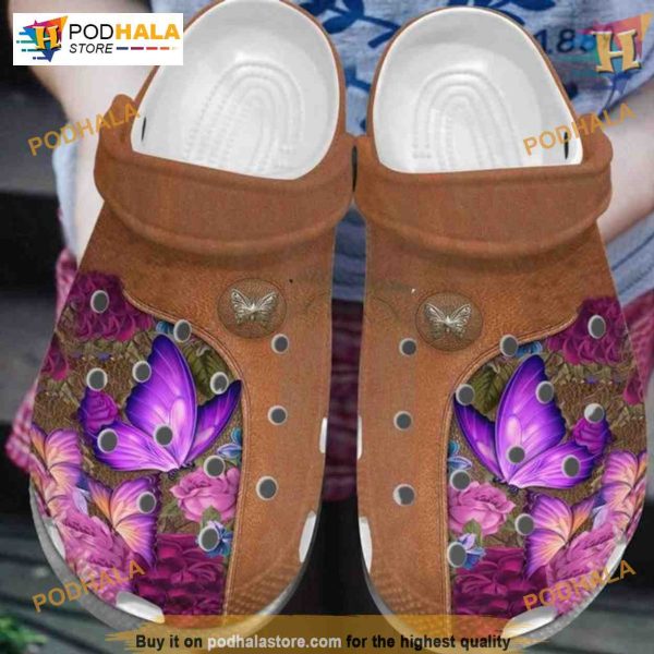 Pink Roses Butterfly Shoes Crocs, Butterfly Theme Christmas Gift Ideas