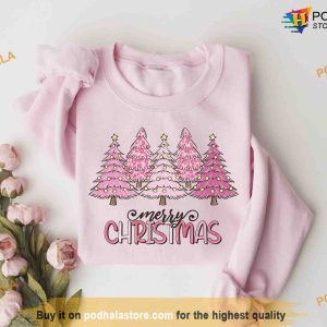 Pink Tree Winter Sweatshirt Festive Christmas Crewneck Womens Gift 2