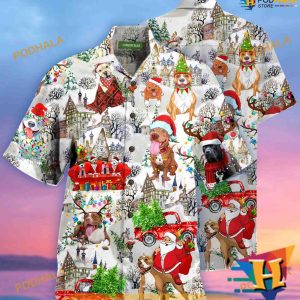 Pit Bulls Christmas Aloha Shirt Style, Santa Claus Hawaiian Shirt