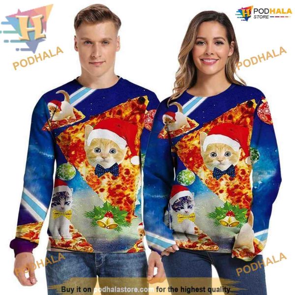 Pizza Cat Xmas Sweatshirt 3D Hoodie, Funny Christmas Gift Ideas