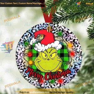 Plaid Grinch Lights Ceramic Ornaments, Unique Grinch Christmas Tree Decor