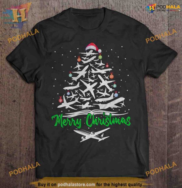 Planes & Trees Ugly Xmas Shirt, A Pilot’s Matching Family Christmas Shirt