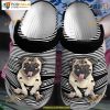 Playful Pug Pattern Dog Lover Crocs, Humorous Dog Paw & Stripe Design