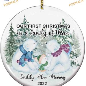 Polar Bear Family First Christmas 2023, Personalized Baby Keepsake Ornament