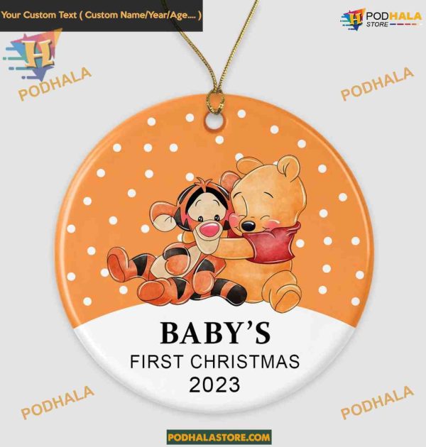 Pooh Bear Baby’s First 2023 Xmas Ornament, Personalized Family Keepsake