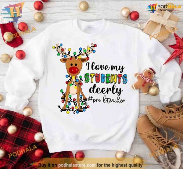 Pre-K Teacher Reindeer Love Shirt, Matching Family Christmas Shirt