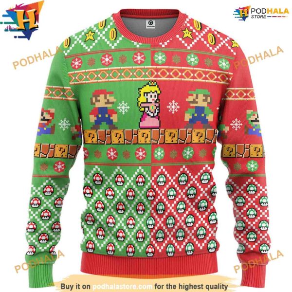 Princess Peach Ugly Xmas Sweater, Cute Ugly Christmas Sweater for Gamers