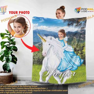 Princess Unicorn Blanket, Custom Face Blanket, Girls' Birthday Gift