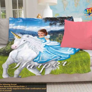 Princess Unicorn Blanket Custom Face Blanket Girls Birthday Gift 2