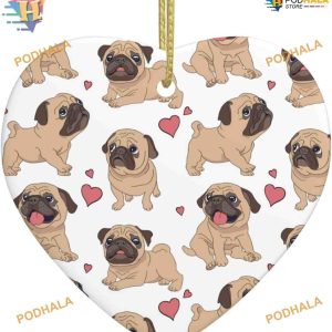 Pug Dog Love Heart Ornament, Personalized Family Ornaments