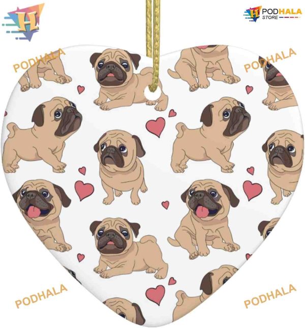 Pug Dog Love Heart Ornament, Personalized Family Ornaments