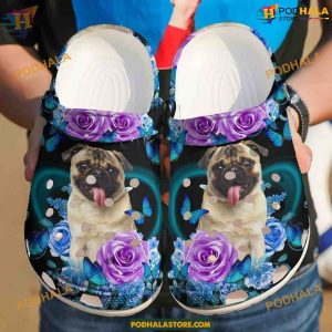 Pug Flowers Pub Classic Crocs Floral Dog Clogs, Unique Style