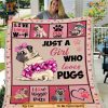 Pug Love Pink Blanket, Funny Girl's Fleece Blanket Gift, Funny Christmas Ideas