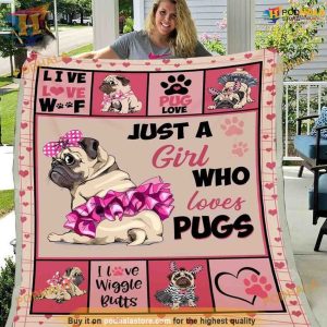 Pug Love Pink Blanket, Funny Girl's Fleece Blanket Gift, Funny Christmas Ideas