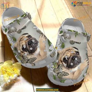 Pug Love White Sole Crocs, Classic Clogs Dog Crocs Shoes