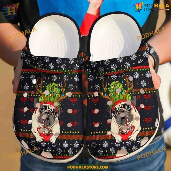 Pug Lover’s Festive Crocs, Christmas Pug Crocs Clogs
