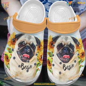 Pug Personalized Sunflower Crocs, Classic Puppy Crocs