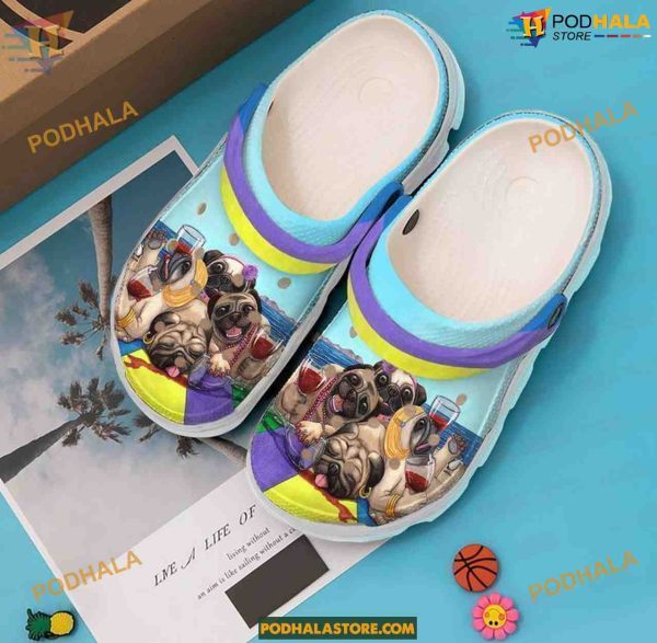 Pug Pugs On The Beach Crocs, Classic Dog Crocs Shoes