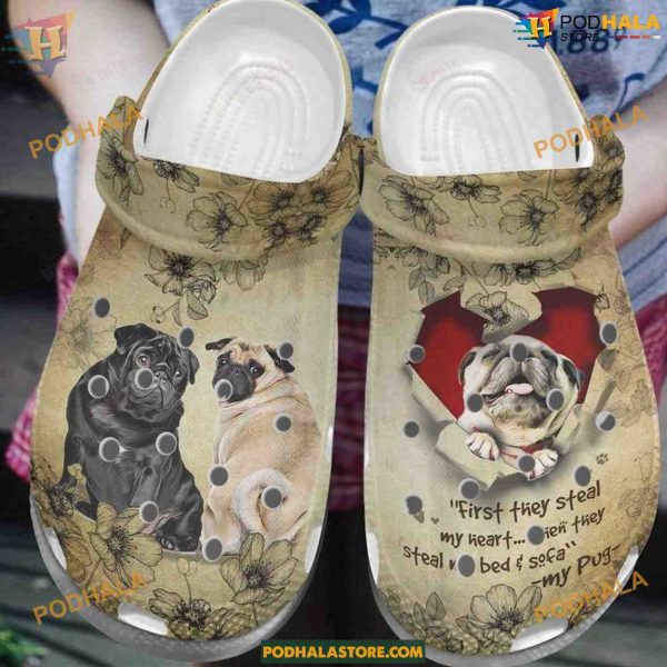 Pug Whites Sole First Steal Crocs, Classic Dog Crocs