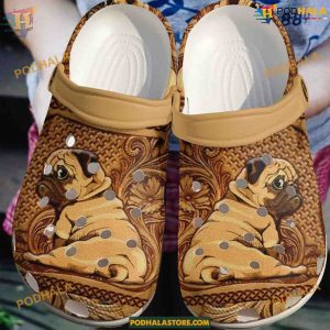 Pug Wooden Crocs Classic Clogs, Unique Funny Crocs Shoes