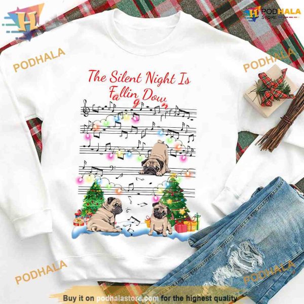 Pug and Piano Christmas Carol Shirt, Silent Night with Your Dog