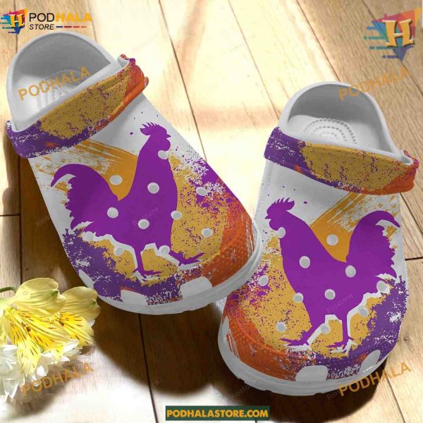 Purple And Yellow Chicken Mother’s Day Crocs, Colorful Gifts for Moms