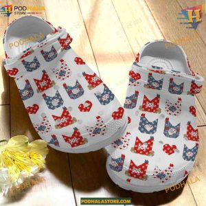 Quilt Pattern Chicken White Sole Crocs, Comfortable Classic Clogs