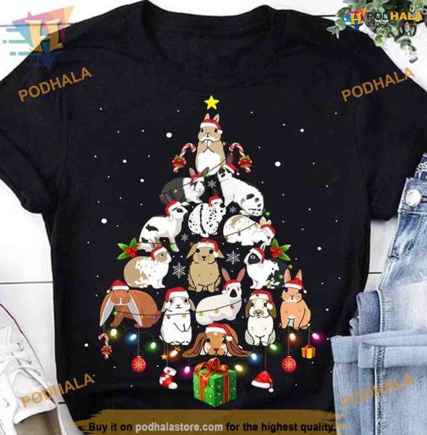 Rabbit Tree Christmas Shirt, Adorable Family Christmas Shirt Ideas