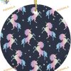 Rainbow Unicorn Christmas Ornament, 2023 Family Tree Decor, Ceramic Round Keepsake