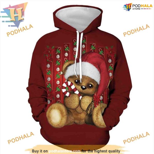 Red Bear 3D Xmas Hoodie, Funny Christmas Gift Ideas