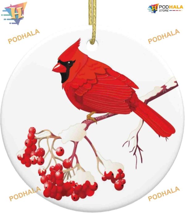 Red Cardinal Bird Ash Branch Ornament, Personalized Family Christmas Ornaments