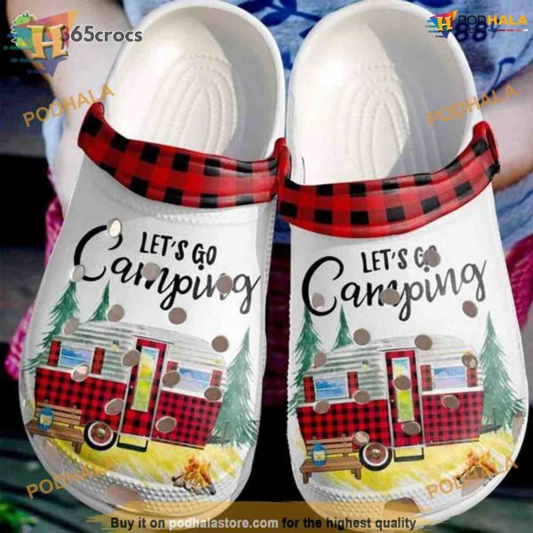 Red Gingham Camping Inspiration Crocs, Funny Xmas Gifts for Campers