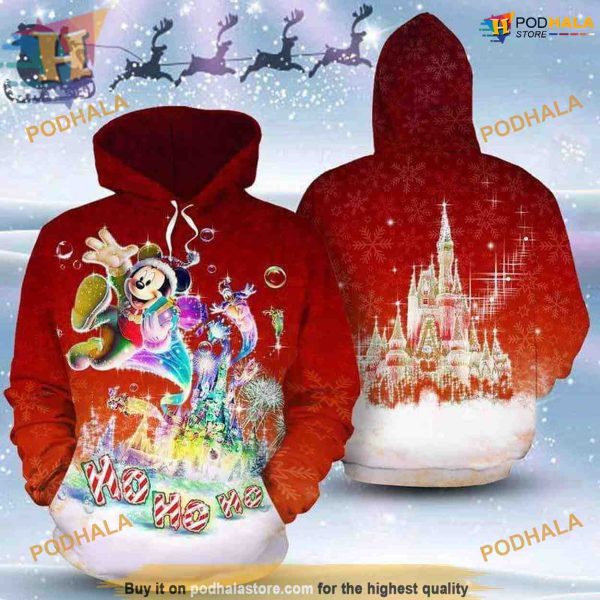 Red Ho Ho Ho Mickey 3D Hoodie, Funny Christmas Gift Ideas