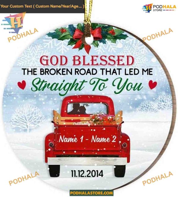 Red Truck Love Couple Ornament, Personalized 2023 Ceramic Gift for Couples