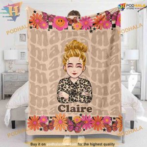 Retro Mama's Day, Personalized Blanket, Funny Family Christmas Gifts