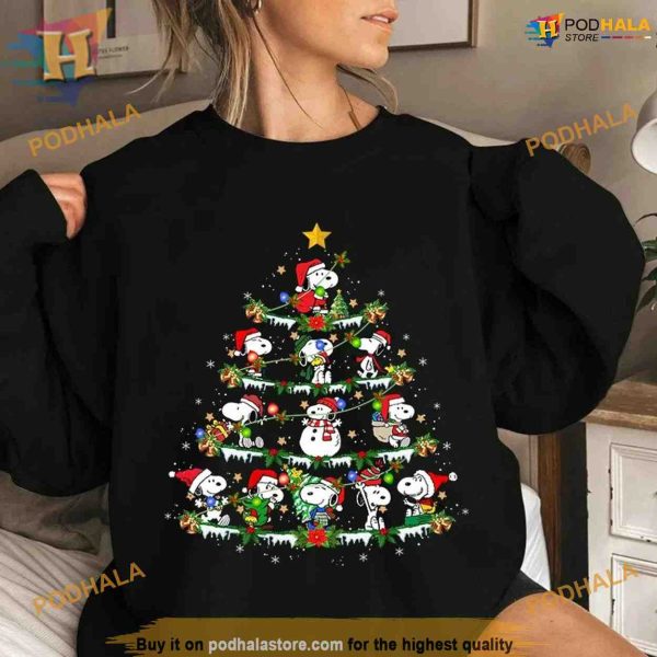 Retro Peanuts Christmas Tree Hoodie Sweatshirt, Snoopy Xmas Gift