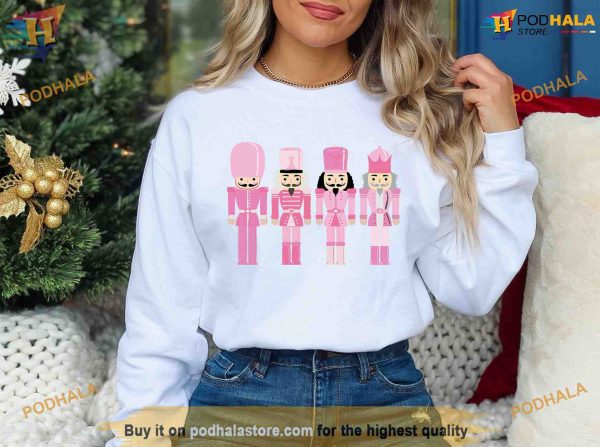Retro Pink Nutcracker Christmas Tee, Matching Family Christmas Shirt
