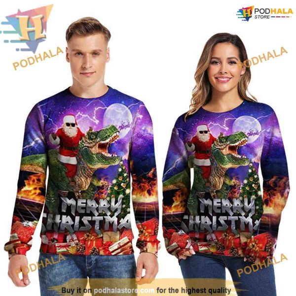 Riding Crocodile Santa Sweatshirt 3D Hoodie, Funny Christmas Gift