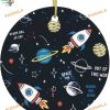 Rocket Christmas Ornament, 2023 Family Tree Decoration, First Xmas Ceramic Round