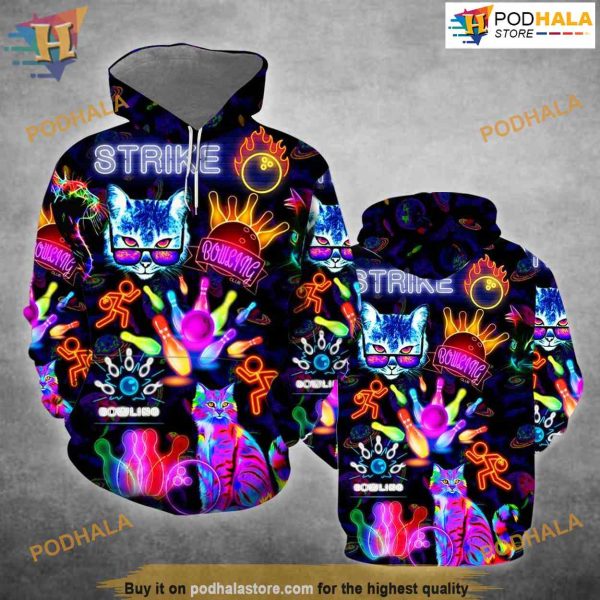 Rolling With My Homies Cats Bowling All Over Printed 3D Hoodie
