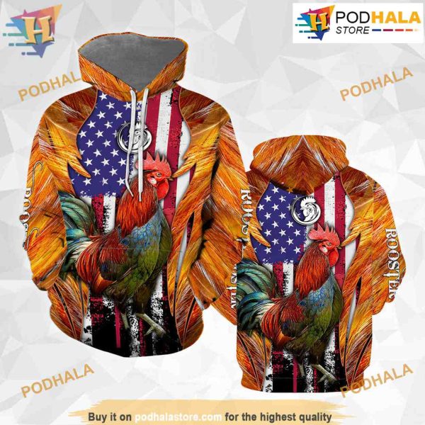 Rooster American Flag Farm Lover 3D Funny Hoodie Christmas