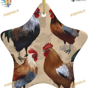 Rooster Chicken Print 2023 Ornament, Family Tree Decoration, Gold Ribbon Decor
