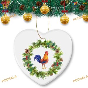 Rooster Christmas Ornament, 2023 Heart-Shape Decor, Family Tree Keepsake